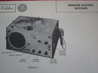 Webster Electric Ekotape 101 - 4,  - 5,  102 - 4,  103 - 4,  104 - 4 Tape Recorder Photofact