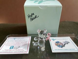 Crystal World Hopeful Bear Figurine With Pink Cancer Cure Ribbon