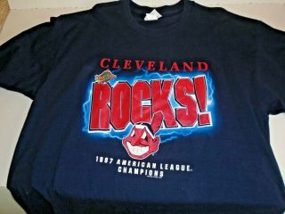 Cleveland Rocks Indians Chief Wahoo 1997 Al Champs World Series Shirt Men 