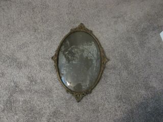 Vintage Large Ornate Brass Oval Convex Bubble Glass Picture Frame 14 " X 20 "
