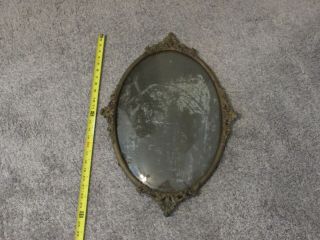 Vintage Large Ornate Brass Oval Convex Bubble Glass Picture Frame 14 