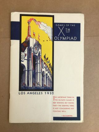 1932 Olympics Los Angeles Souvenir Booklet Of Results Games Of The Xth Olympiad