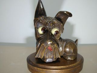 Antique German Oswald Hand Carved Wood Scottie Dog Clock Rotating Eyes.  Read.