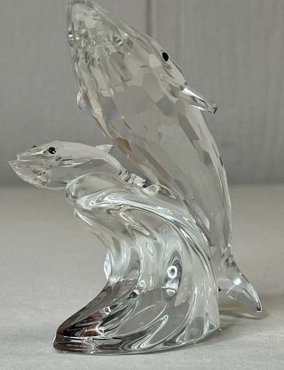 Swarovski 1992 Scs Crystal Art Glass " Lead Me " Mother And Baby Whale Figurine