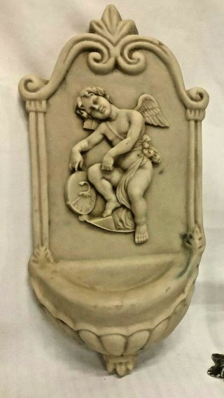Stunning Antique Cherub Angel French Marble Holy Water Font Stoup Foundry Seal