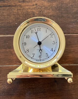 Chelsea Constitutional Desk Clock In Brass,  Quartz,  3 1/2” Dial 5.  5”x5.  25”x2 1/8