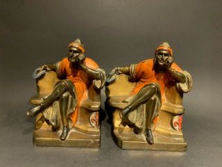 Vintage Pair Marion Bronze Dante Alighieri " Ex Cathedra " Bookends Paint
