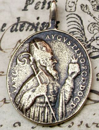 Rare Antique 18th Century Spanish Colonial St.  Augustine & Monica Bronze Medal