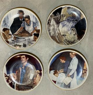 Gorham Deluxe Norman Rockwell’s The Four Freedoms - 4 Plates With Gold Rim 1976