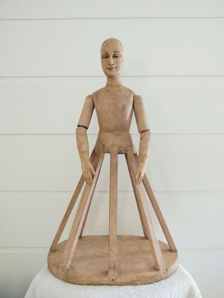 Vintage/antique Wooden Santos Cage Saint Doll Large 19 " Jointed Arms Carved