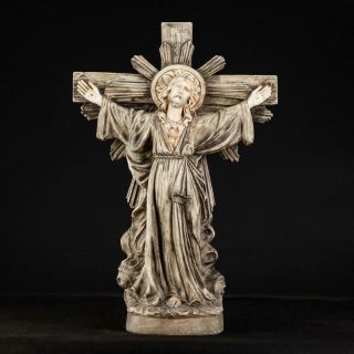 Sacred Heart Of Jesus Statue | Christ Figure | Antique Plaster Sculpture | 25.  8 "