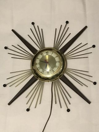 Vintage United Sunburst Modern Atomic Starburst Mid Century Mcm Wall Clock