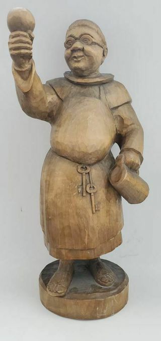 Vtg Antique 16 " Hand Carved Wood Wine Beer Drinking Friar Monk Monastic Statue