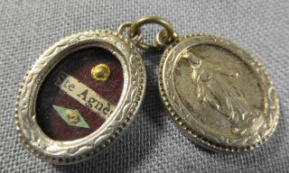 Antique Miniature Theca Case With A Relic Of St.  Agnes Of Assisi