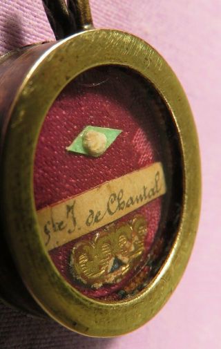 ANTIQUE MINIATURE THECA CASE WITH A RELIC OF ST.  DE CHANTAL - FOUNDRESS 3