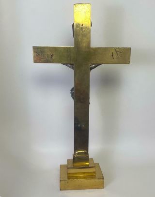 Large Antique Catholic Christian Jesus Brass Standing Altar Crucifix Cross Mass