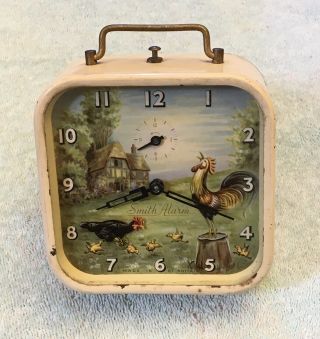 Rare Smith Alarm Clock Square Pecking Chicken Motion Vintage Great Britain