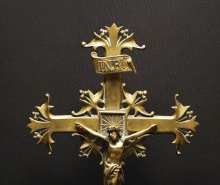 Large Antique Religious Bronze Altar Crucifix Cross 1800 