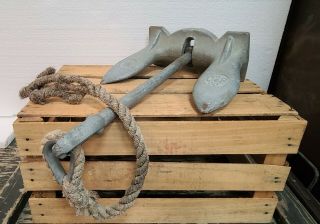 Vintage Rustic 25lb Anchor With Rope Nautical Display