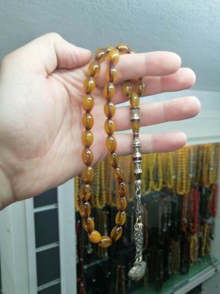 German Faturan Rosary Islamic Prayer 33 Beads Masbaha Sterling Silver Tassel 2