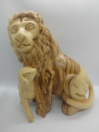 The Lion With The Lamb,  Olive Wood,  Hand Carved,  From The Holy Land