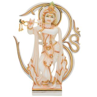 Marble Dust Om Krishna Standing Statue Idol Multicolor Figurine Home Décor Gift