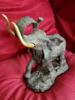 Bronze Africa Elephant 24k Gold Plated Tusks 10 " X9 " Franklin Serengeti 1991