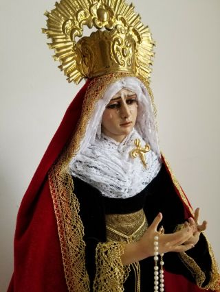 Vintage Our Lady Of Sorrows Cage Doll Mannequin.  Santo Statue Dolorosa Virgin.