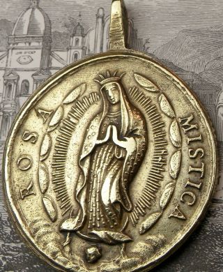Bishop Antique 18th Century O.  L.  Of Guadalupe Mystical Rose Of Lima Bronze Medal