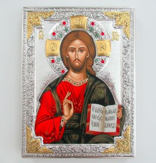 Silver Byzantine Orthodox Icon Jesus Christ Kazan Swarovski Crystal Sterling 925 2