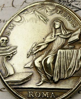Rare Antique 18th Century The Prophet St.  Elijah St.  Teresa Of Avila Bronze Medal