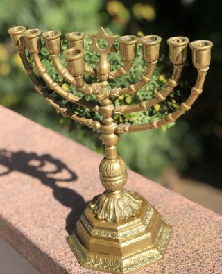 Antique 1900’s Brass Hanukkah Lamp Jewish Hanukkiah Hanukkah Menorah Judaica