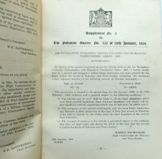 1939 GOVERNMENT OF PALESTINE OFFICIAL GAZETTE SUPPLEMENT VOL BOOK JERUSALEM LAW 6