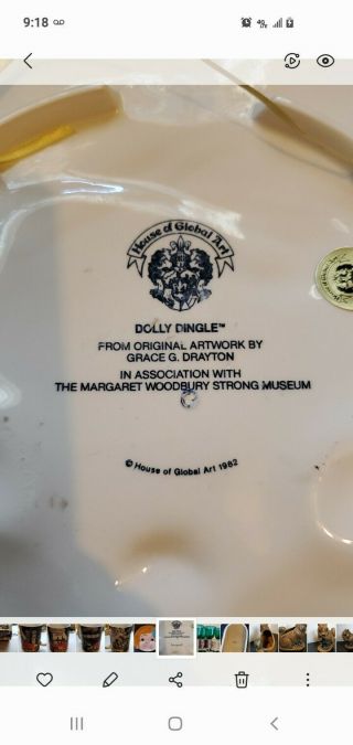 Vintage 1982 Dolly Dingle House of Global Art Plate 10X10.  5 