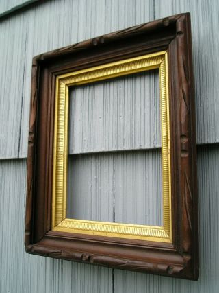 Antique Victorian Deep Carved Edge Wood Picture Frame Striped Gilt Sight 8 X 10