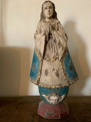 Vintage Hand - Carved Santo Of Our Lady Of Assumption Bohol Virgin Mary – 24244