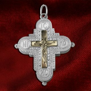 Sterling Silver925 - Gold Plaque 14k Christian Orthodox Byzantine Reliquary Cross