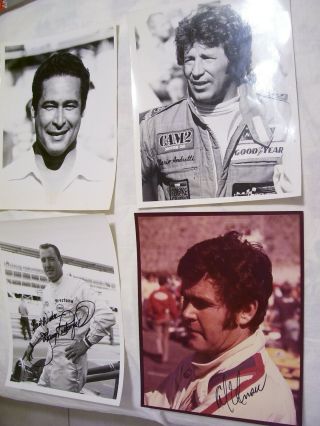 4 Vintage 8 X 10 Photos Of Indy Car Drivers - 2 Autographed