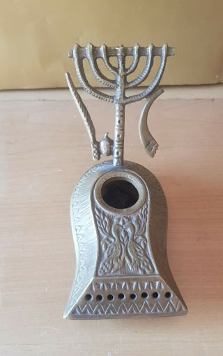 Antique Brass Bronze Israel 50s Menorah Hanuka Judaica