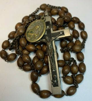 † Scarce Xl Vintage Franciscan Crown 7 Decade Rosary Mori Cross St Clare Medal†