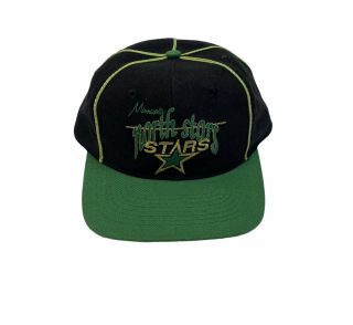 Vintage 90’s Rare Minnesota North Stars The Game Split Bar Snapback Hat Cap Blac