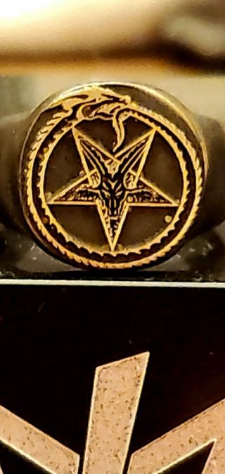 Sigil Of Baphomet,  Encircled By An Ouroboros,  Custom Ooak Satanic Ring,  Occult
