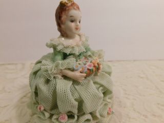 Stunning M.  Volkstedt Irish Dresden Figurine Porcelain Lace Girl With Flowers