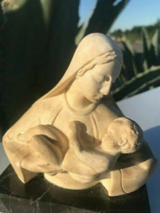 French Antique Madonna & Child Virgin Mary Baby Sculpture 1800 Signed