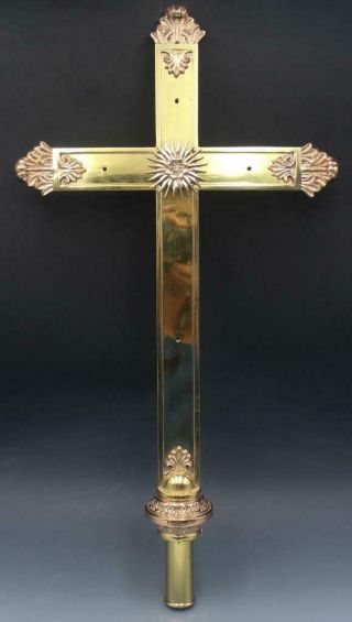 Antique Ecclesiastical Art Deco Heavy Gilt Bronze Processional Cross 6 