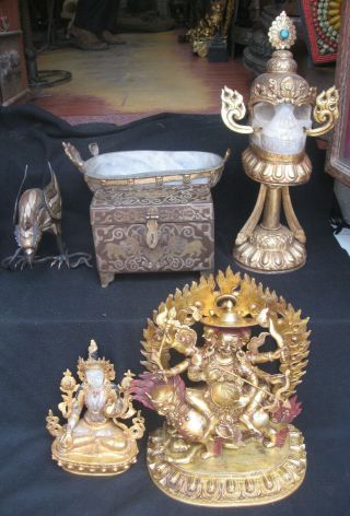 Antique Handmade Tantrik Crysta Tara Chitipati,  Box,  Kapala,  Eagle,  Pehar,  Nepal
