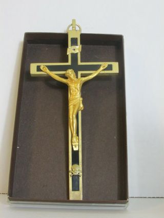 Antique Pectoral Crucifix Cross Skull Crossbones Ebony Gilt Italy Golgotha