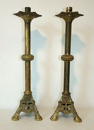 Antique Pair 19.  5 " Church Altar Brass Candlesticks Candle Holders,