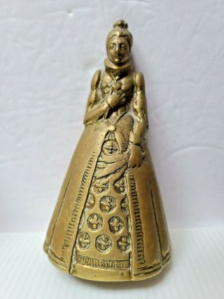 Antique Brass Bronze Elizabethan Noble Lady Hand Bell,  5 1/8 "