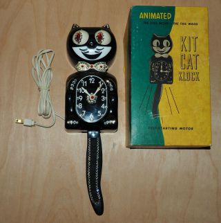 Vintage Kit Cat Klock Kit Kat Clock Model D8 Black Jeweled W/ Box,  As - Is